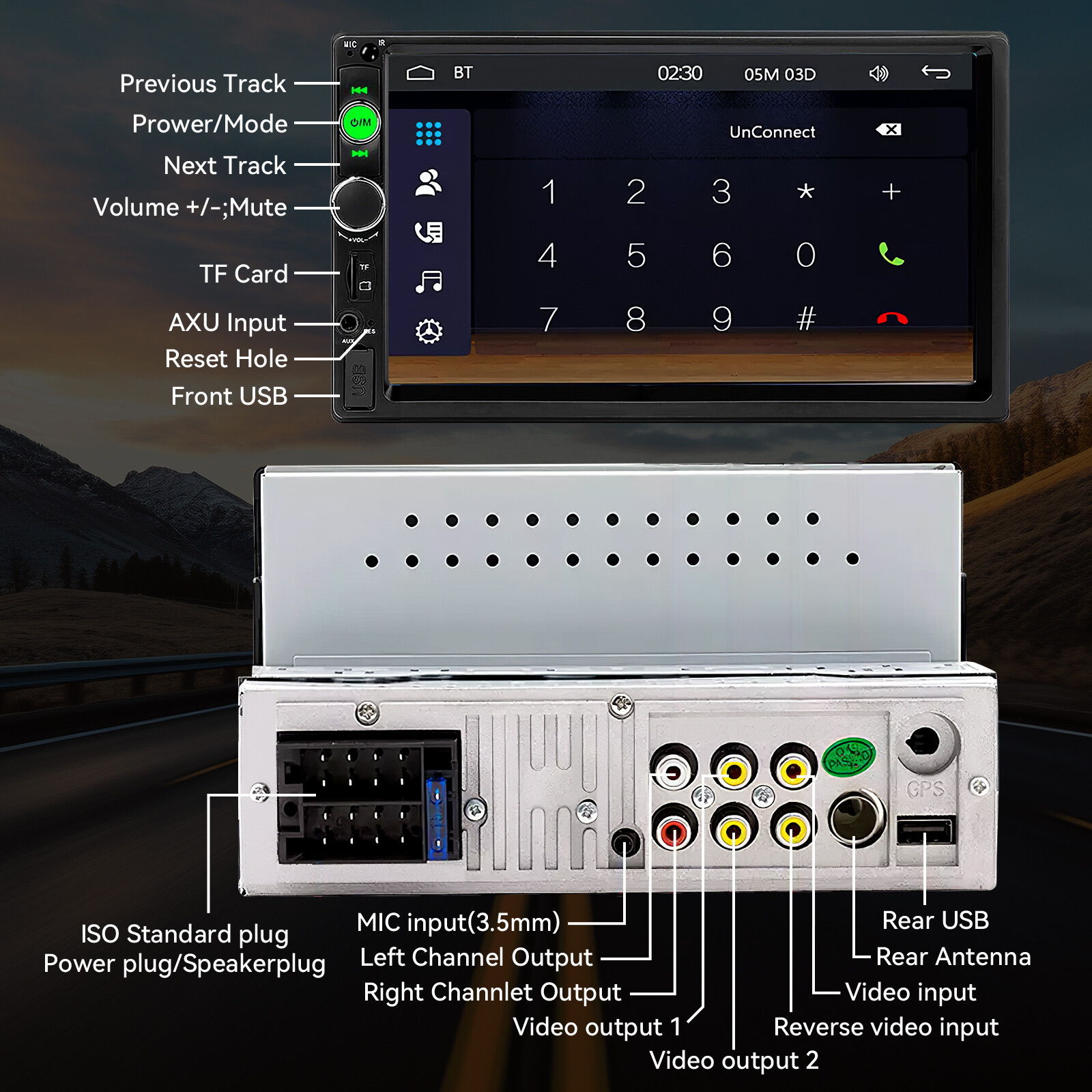Single 1/2 Din Touch Screen Stereo Bluetooth Radio Car Apple/Android Carplay GPS