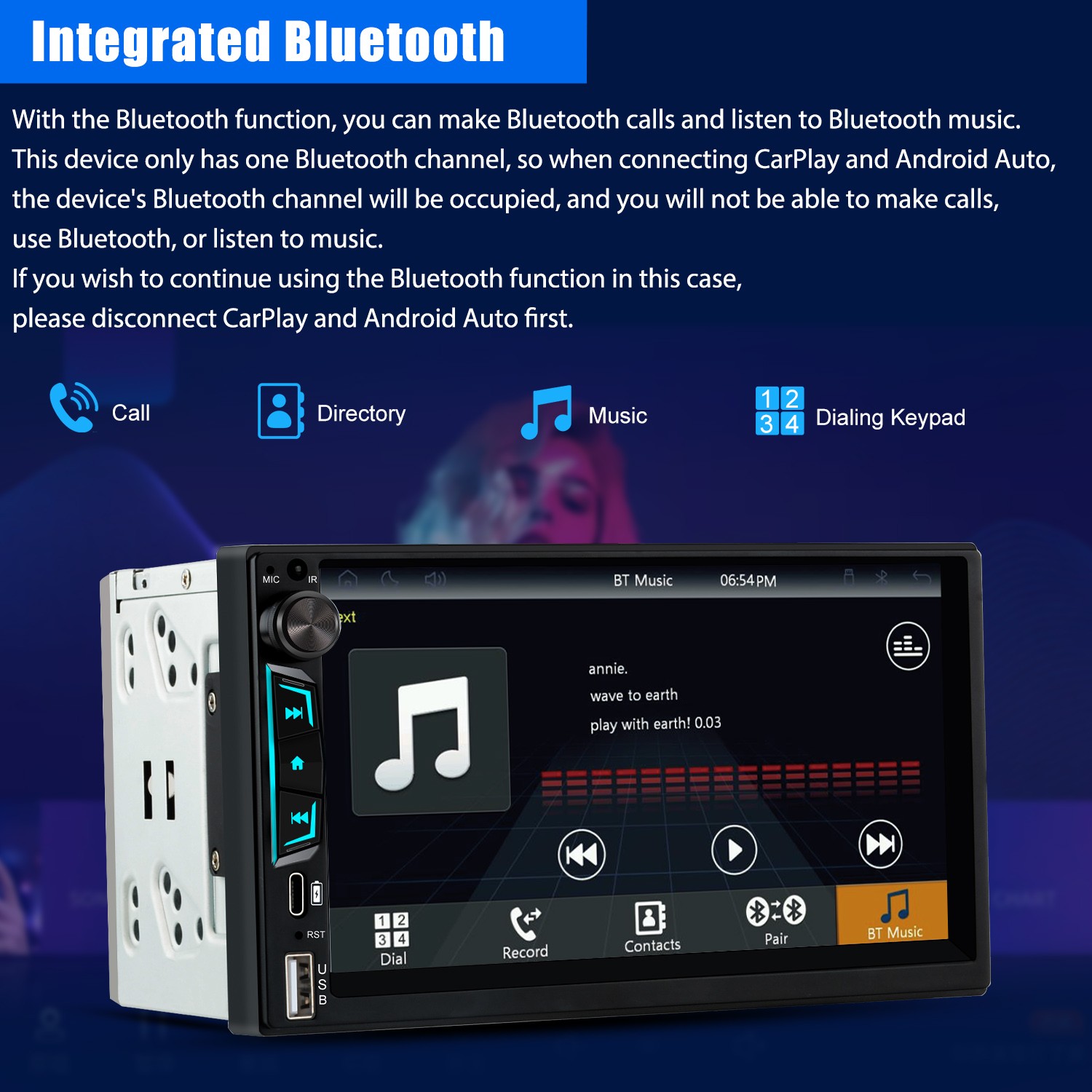 7″ 2Din CarPlay Android Auto Multimedia Player Rear Camera Universal Car Stereo