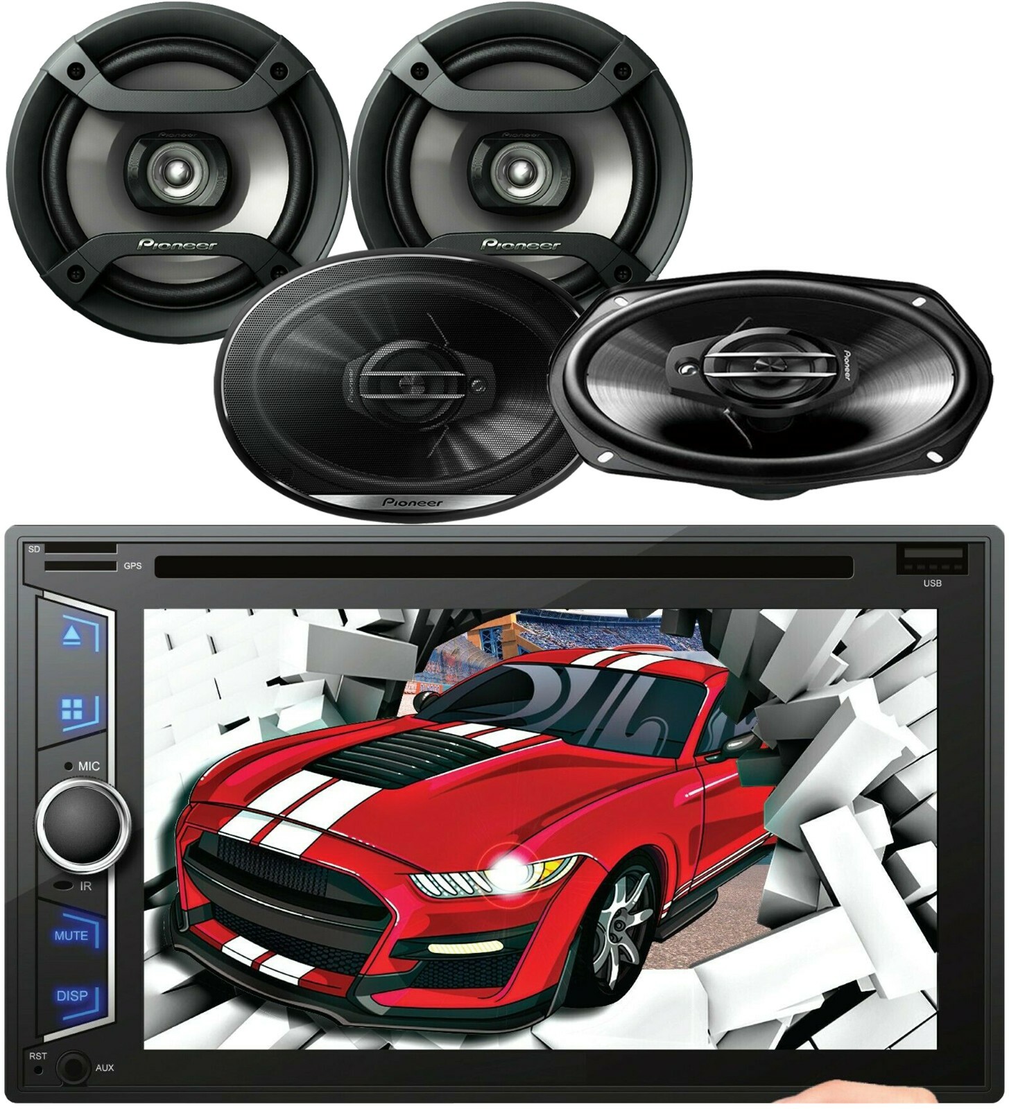 Audiotek AT-D76ML 6.2″ Touchscreen Receiver+ Pioneer 2x 6×9″ & 2x 6.5″ Speakers