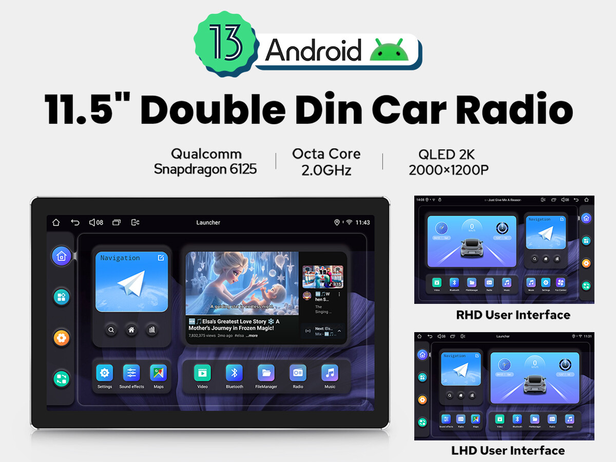 HD 11.5 Inch JOYING QLED 2K Touchscreen Double Din Android Radio for Universal