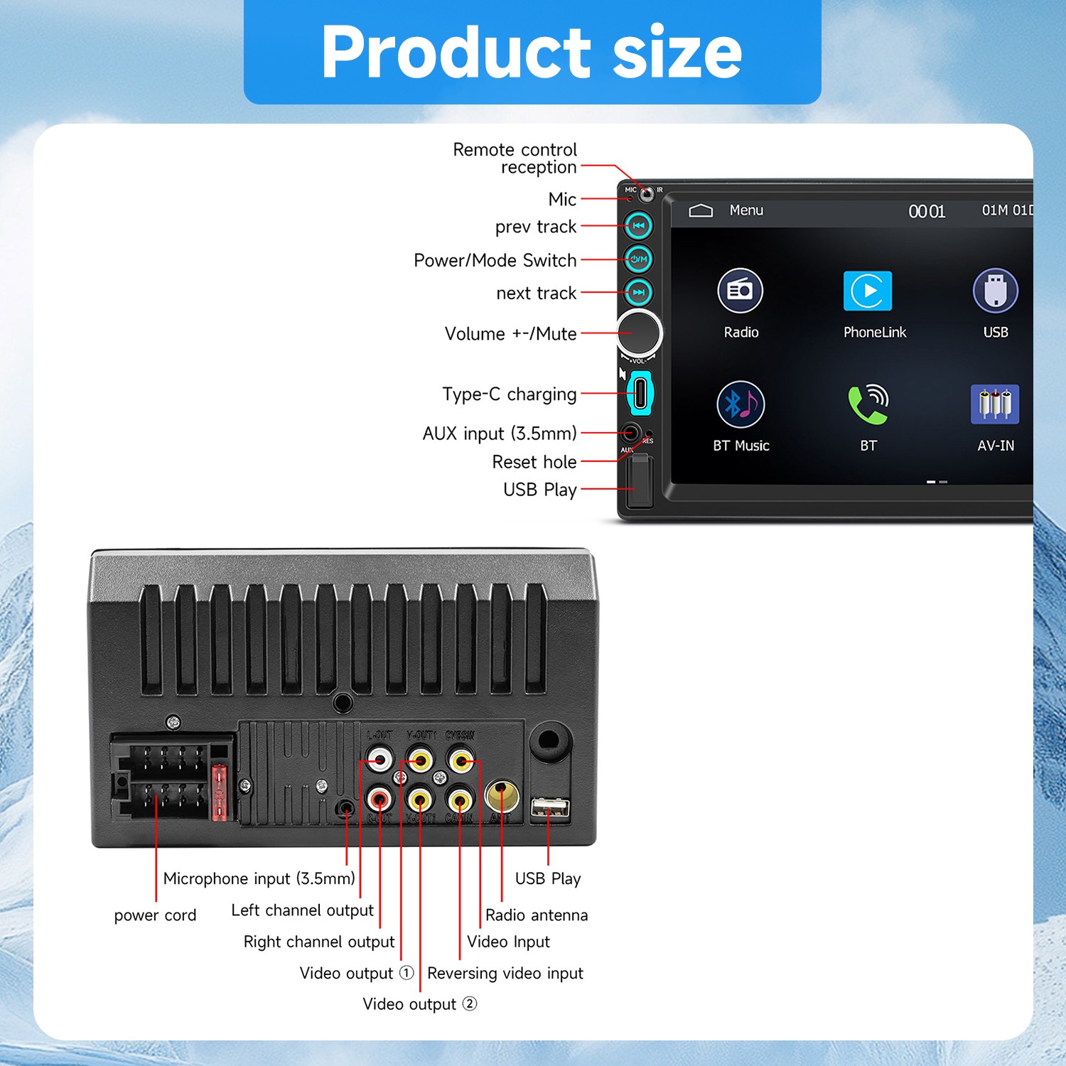 Dual 2-DIN 7″ Touchscreen Car Stereo with Bluetooth, Apple/Android CarPlay