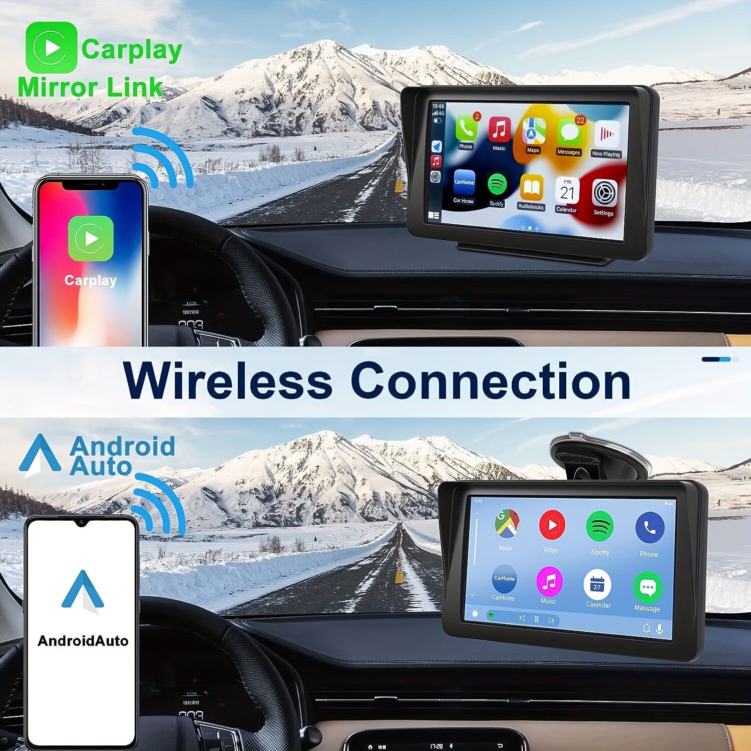 Portable Wireless Carplay Android Auto Car Radio Multimedia Player Mirror Link