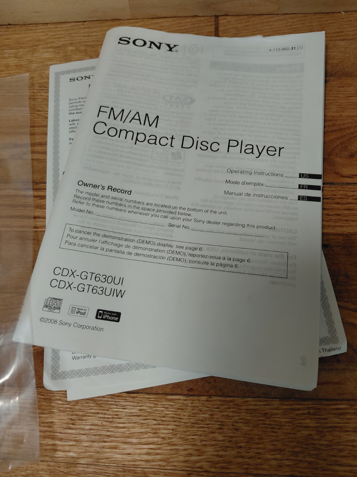 Sony CDX-GT630UI FM/AM Compact Disc Player MP3
