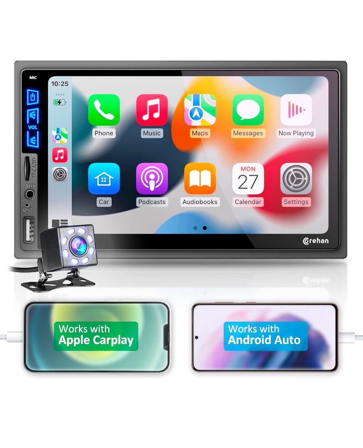 Double Din 7″ Car Stereo W/ Backup Cam Android/Apple Carplay Radio Touch Screen