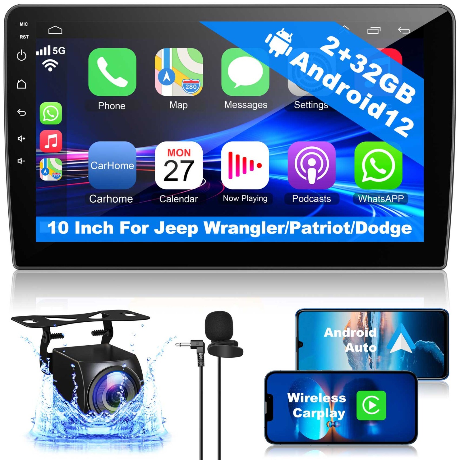 Car Radio For Jeep Wrangler 2007-2018 Double Din Car Stereo Apple Carplay GPS FM