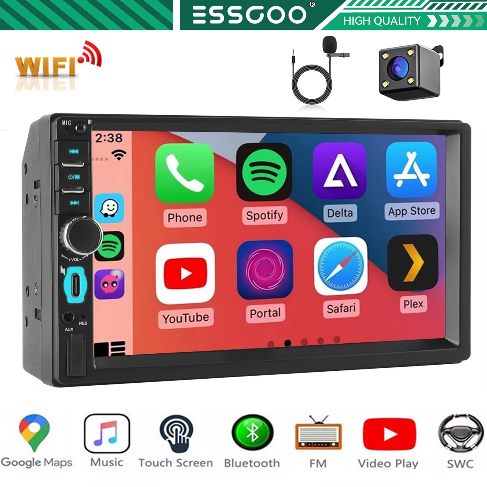 7″ Double 2 Din Car Stereo with Apple Carplay Android Auto USB Radio with Camera