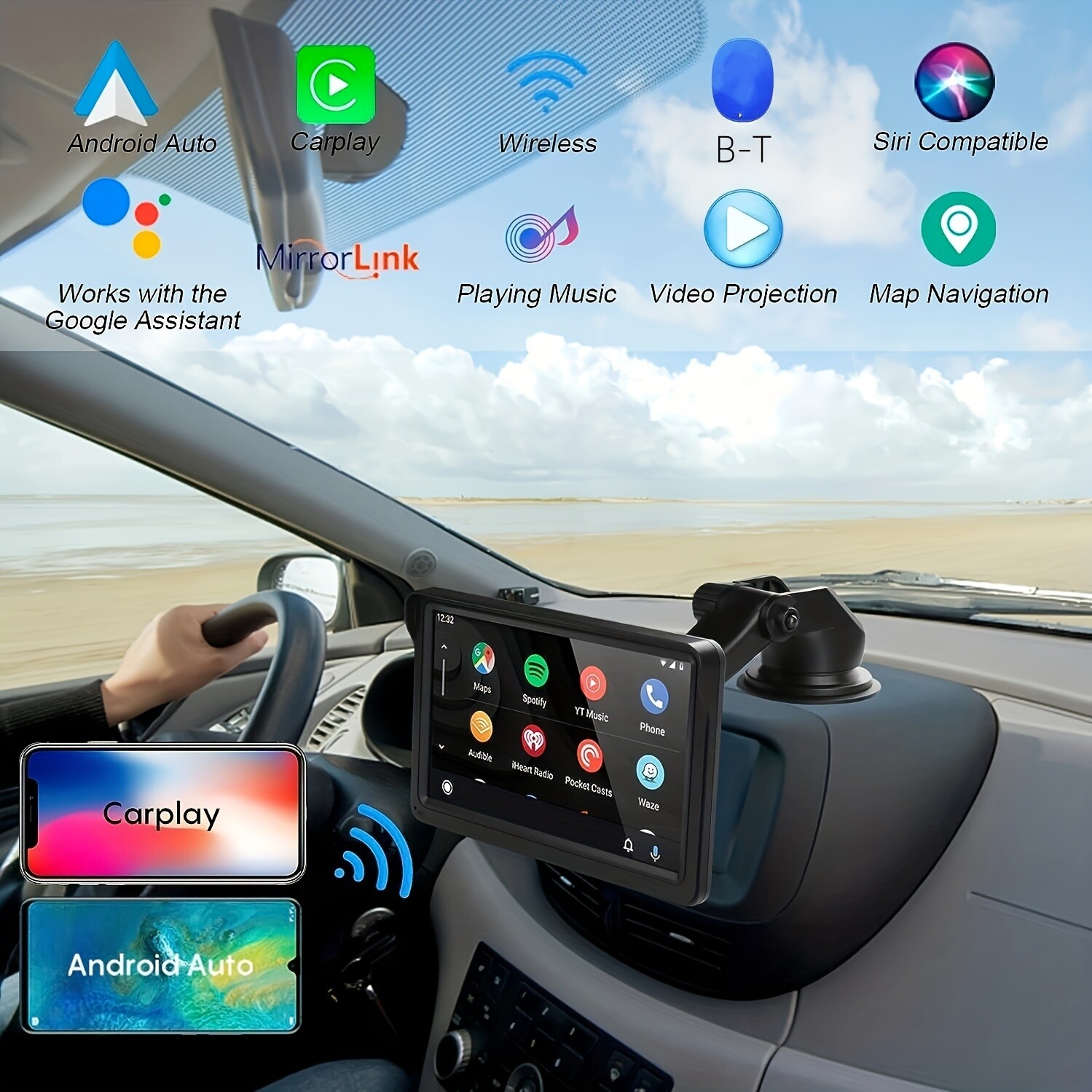 Portable Wireless Carplay Android Auto Car Radio Multimedia Player Mirror Link
