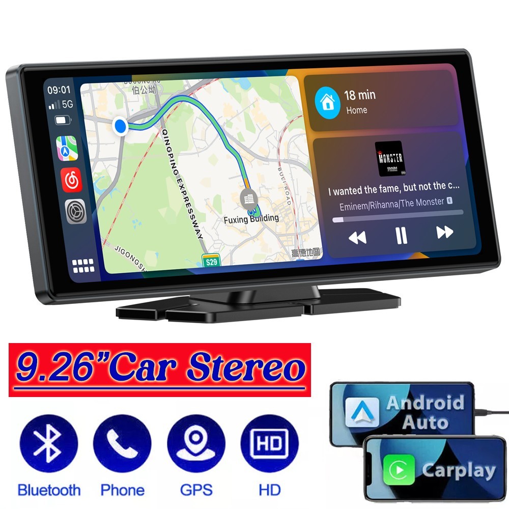 Lamtto 9.26″ Portable Wireless Apple CarPlay/Android Auto HD Touch Screen FM BT