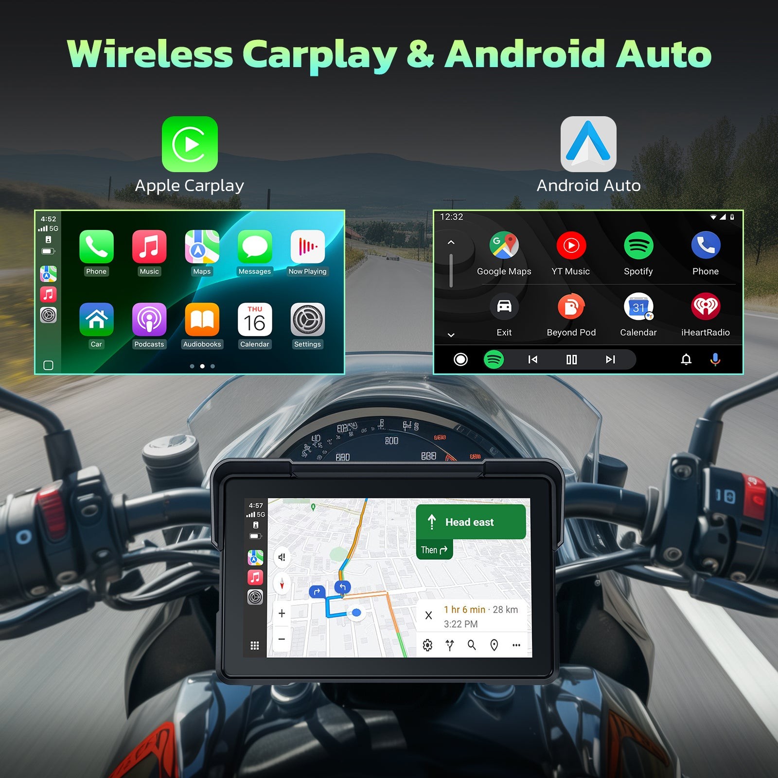 7inch Carplay Screen for Motorcycle Wireless Moto CarPlay Android Auto GPS