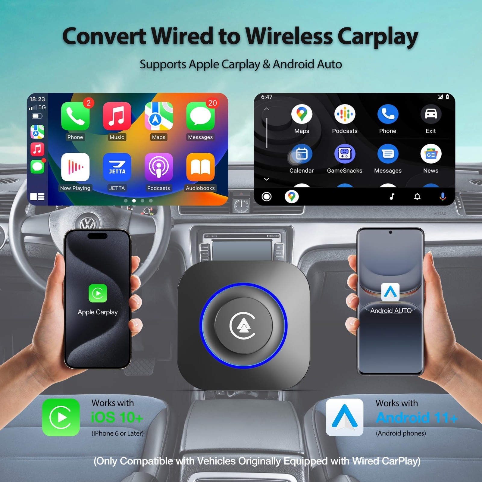 Wireless CarPlay Adapter, AI Box for Android Auto, Streaming Video, USB Media, S