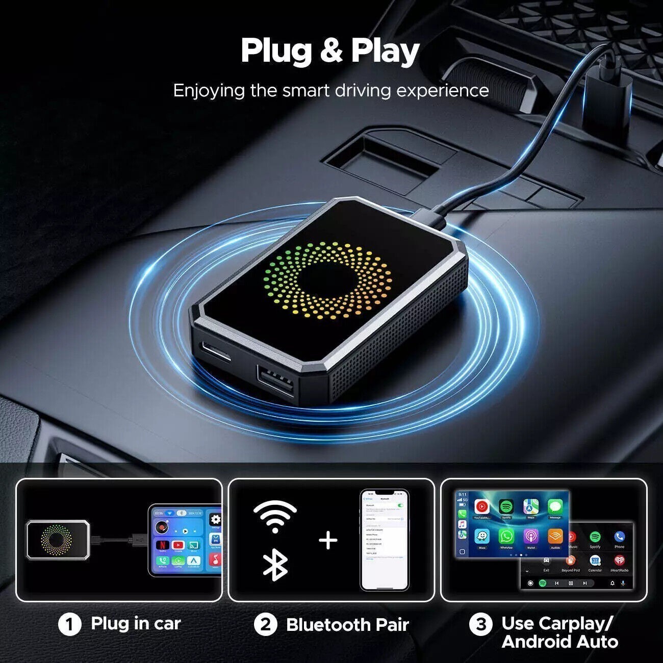 Wireless CarPlay WIFI AI box Android Auto Adapter Converter w/ Netflix YouTube