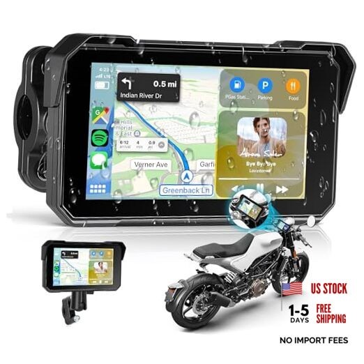 5 Inch Portable Wireless CarPlay & Android Auto Motorcycle Screen, IP68
