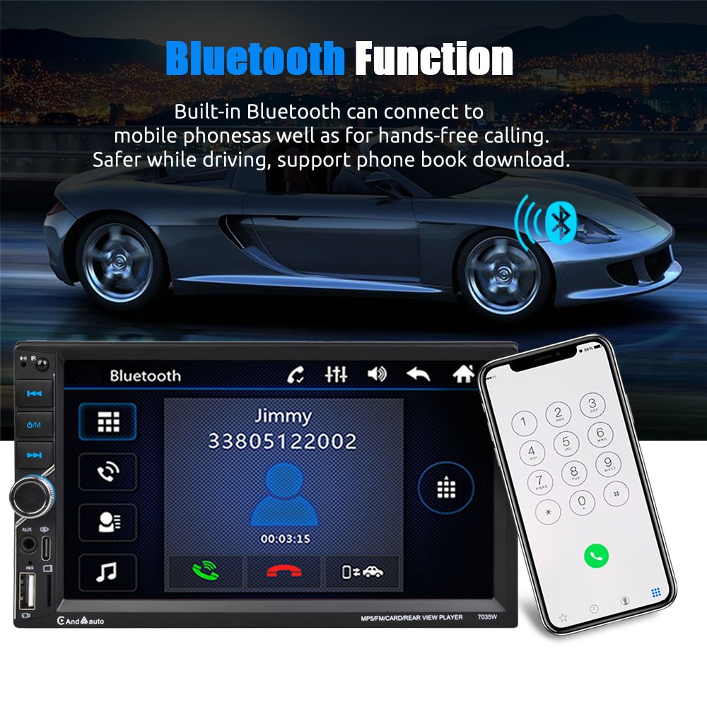 Car Stereo Radio 1DIN 7 Inch IPS Screen FM Bluetooth MP5 AUX USB TF FM 7 Colors