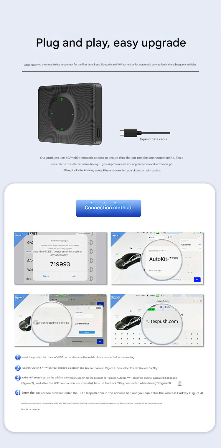 Original Car Screen Upgrade Wireless Carplay Tesla Connect Box Androidauto