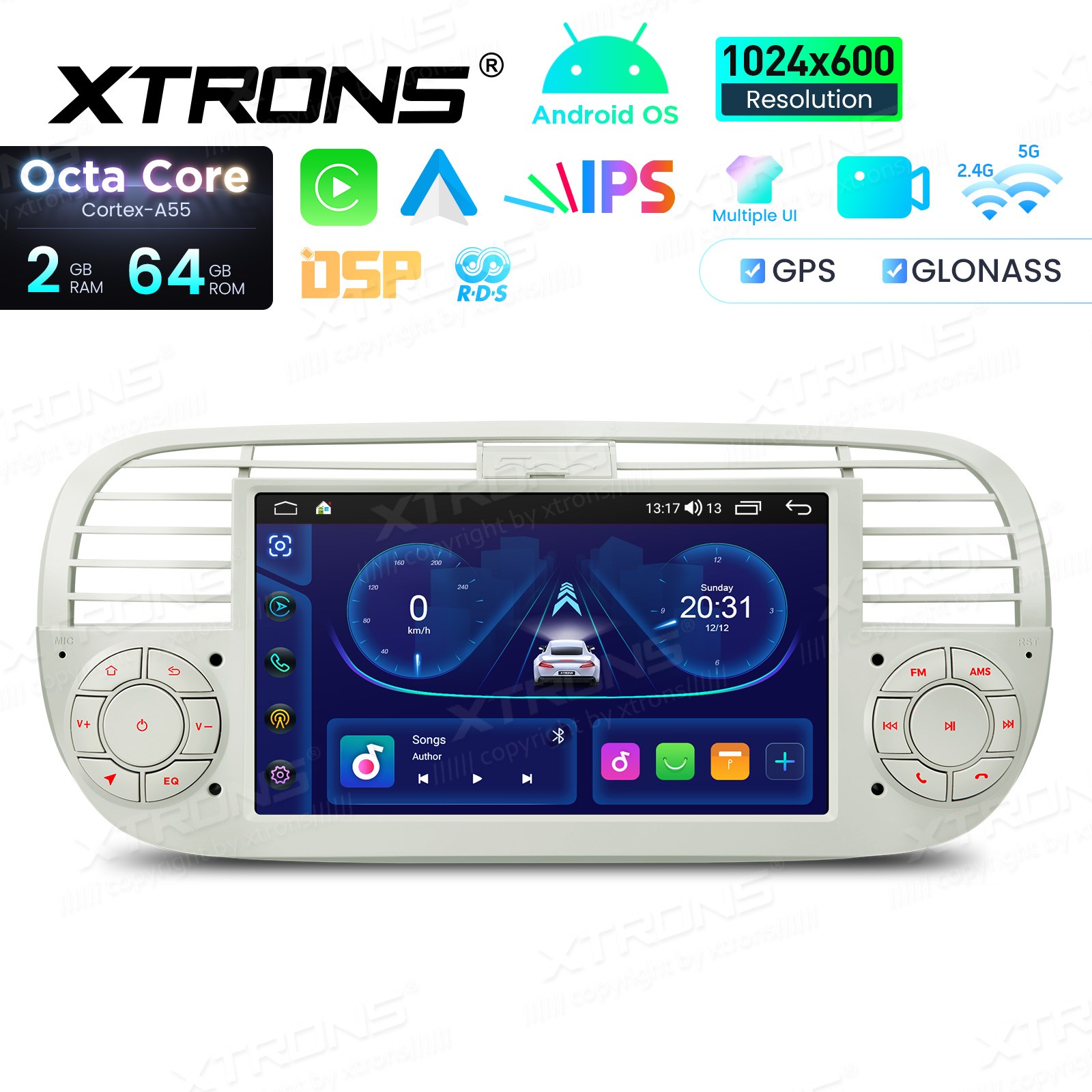 4G LTE Octa-Core CarPlay Android 13 Car GPS Stereo Radio WiFi 2+32G For Fiat 500