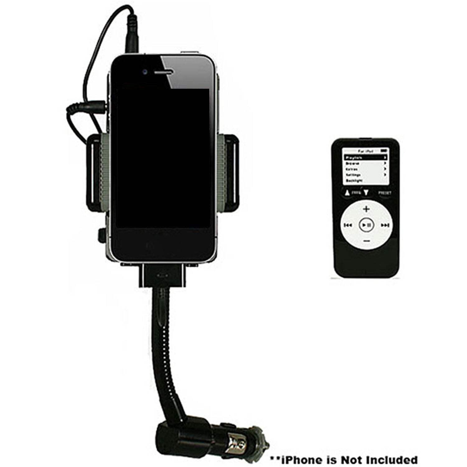 FM Transmitter Hands-free Car Charger W/ Remote Control Phone Stand 3.5 mm Headp
