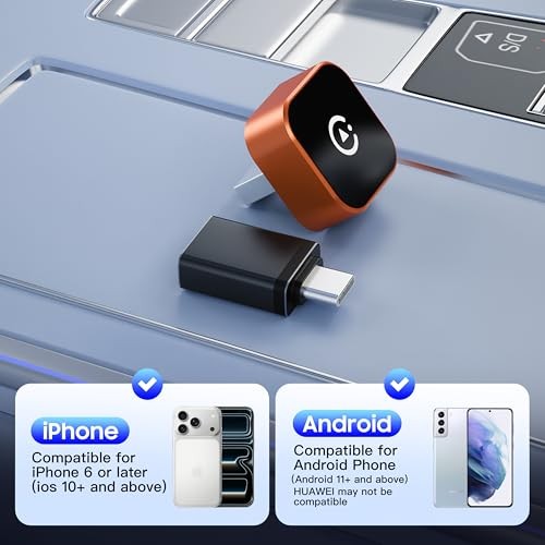 2026 2-in-1 Wired to Wireless CarPlay Android Auto Adapter, USB/Type-C Orange