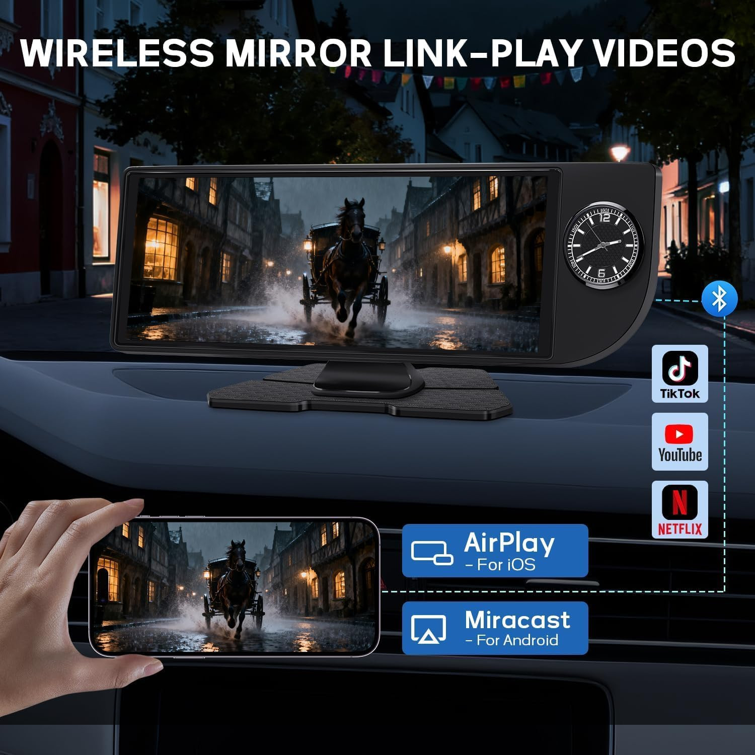 Wireless Carplay Screen for Car – 10.26’’ Apple Carplay & Android Auto Touch Scr
