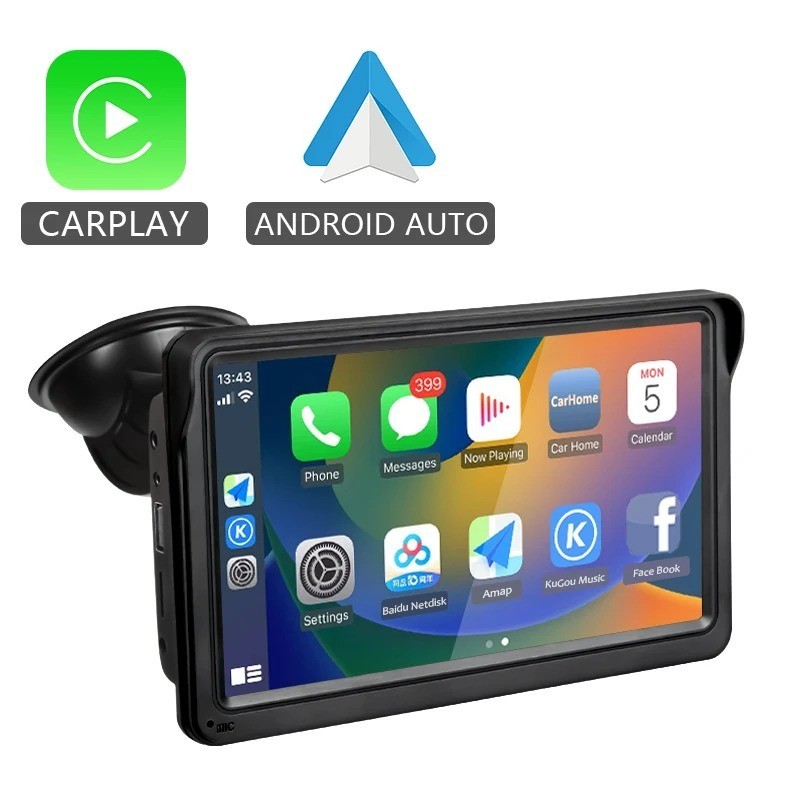 Hippcron 7in Portable CarPlay Android Auto Car Radio Touch Screen w/ USB AUX