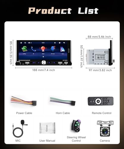6.9-inch Single Din Car Stereo Wireless Carplay,1280X480P IPS Touch Screen Car