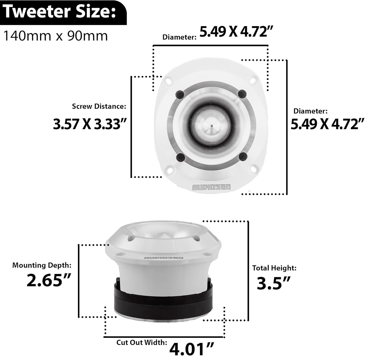 Audio360 Super Tweeter Speaker 4 Ohm 2500W Max 107dB Phenolic Diaphragm CCAW