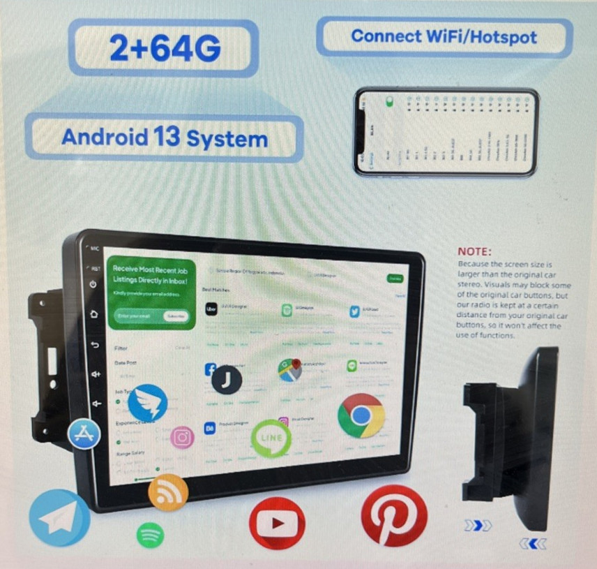 2+64G Android 13 Car Radio for Jeep Wrangler/Dodge/Chrysler, 10 inches Touch