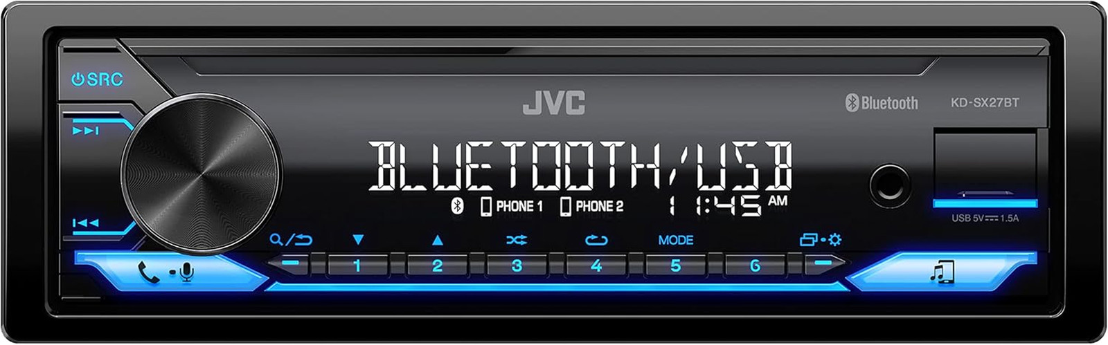KD-SX27BT Car Stereo with Bluetooth, 100W Digital Media Receiver, 1.5A USB, Sing