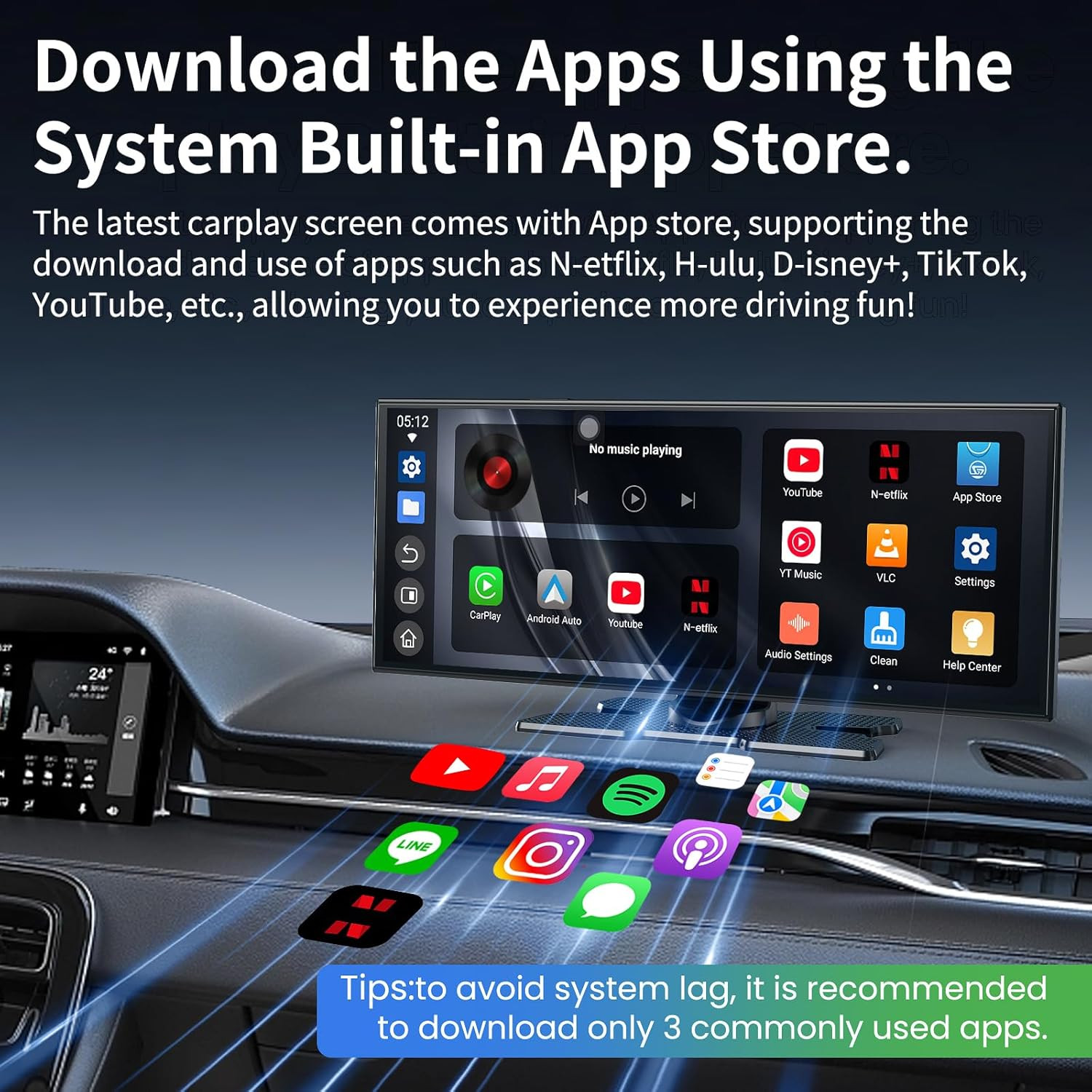 Largest 11.5 Inch Wireless Carplay Screen for Car,Built-In N-Etflix/Youtube/Tikt