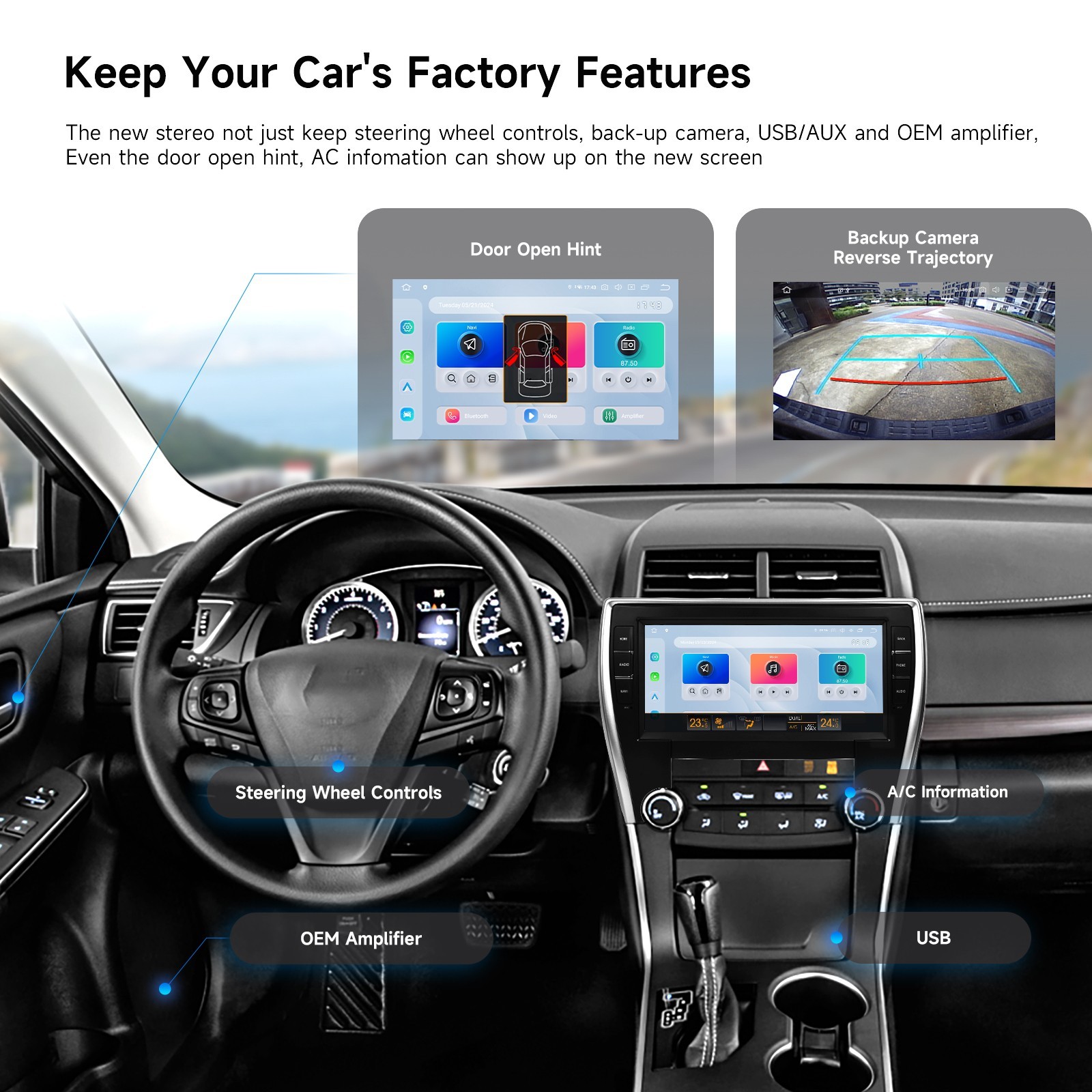 Dasaita Android 13 Car Stereo for Toyota Camry 2015-2017 WiFi CarPlay Radio GPS