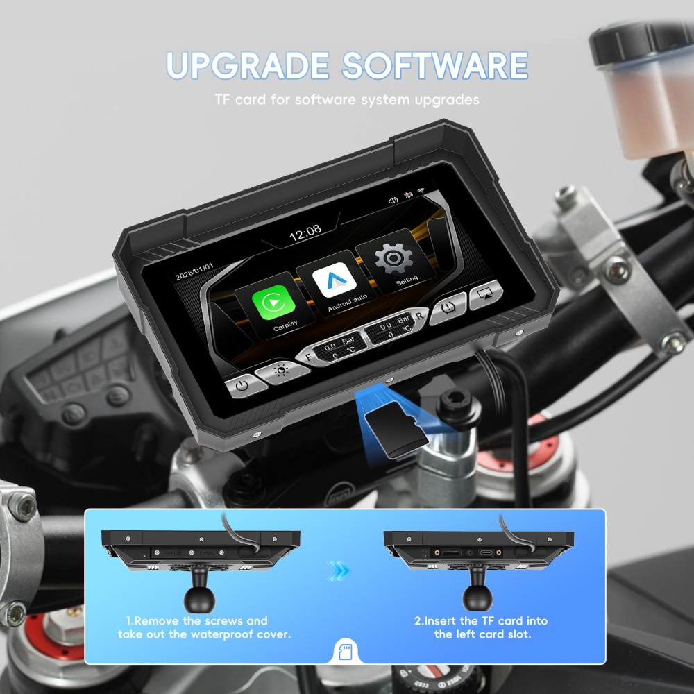 5″ Waterproof Motorcycle Portable Wireless Apple Carplay Android Auto Car Stereo