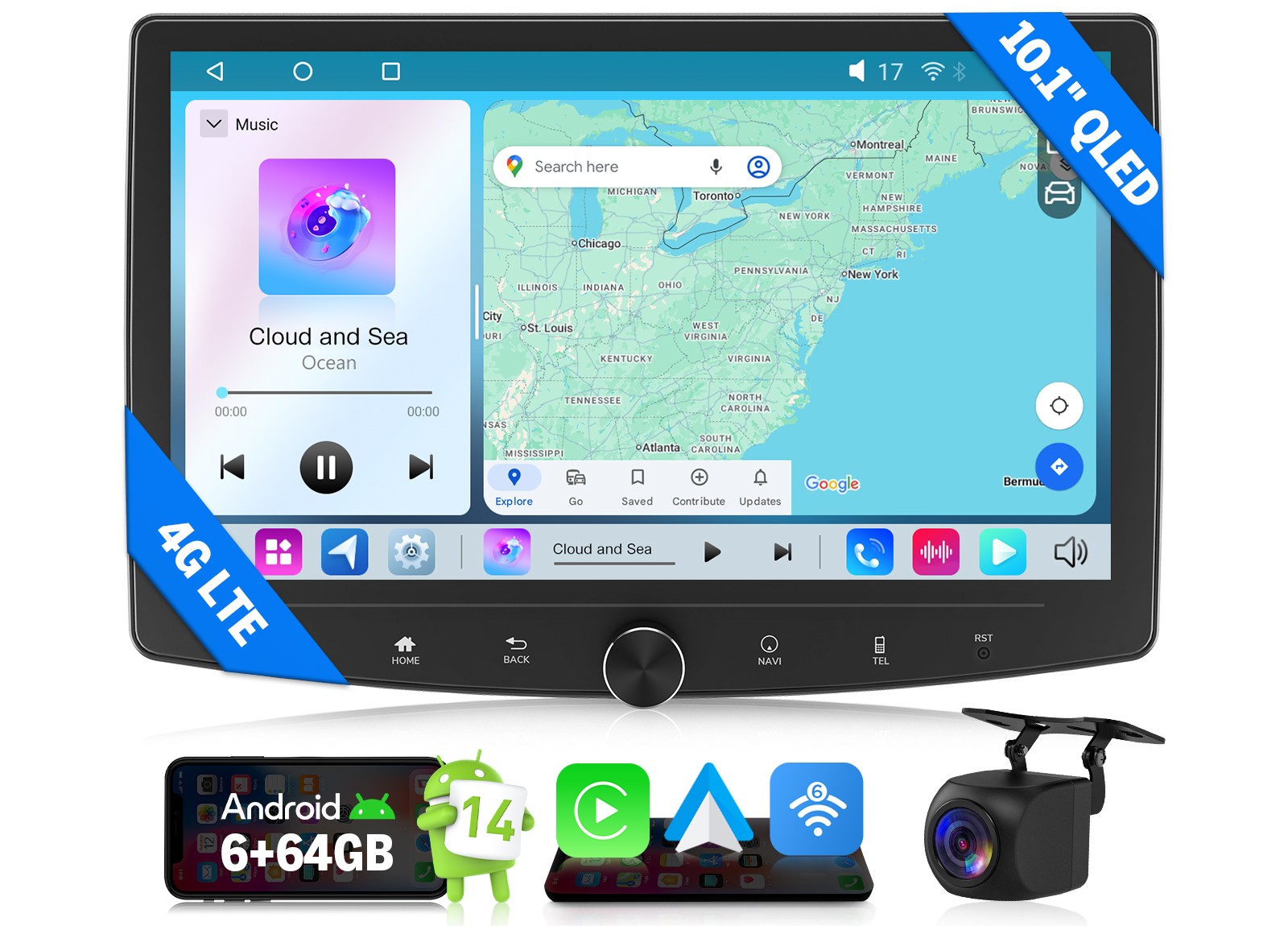 10.1″ QLED Double 2 DIN Car Head Unit Wireless CarPlay Android 14 GPS 4G LTE DSP
