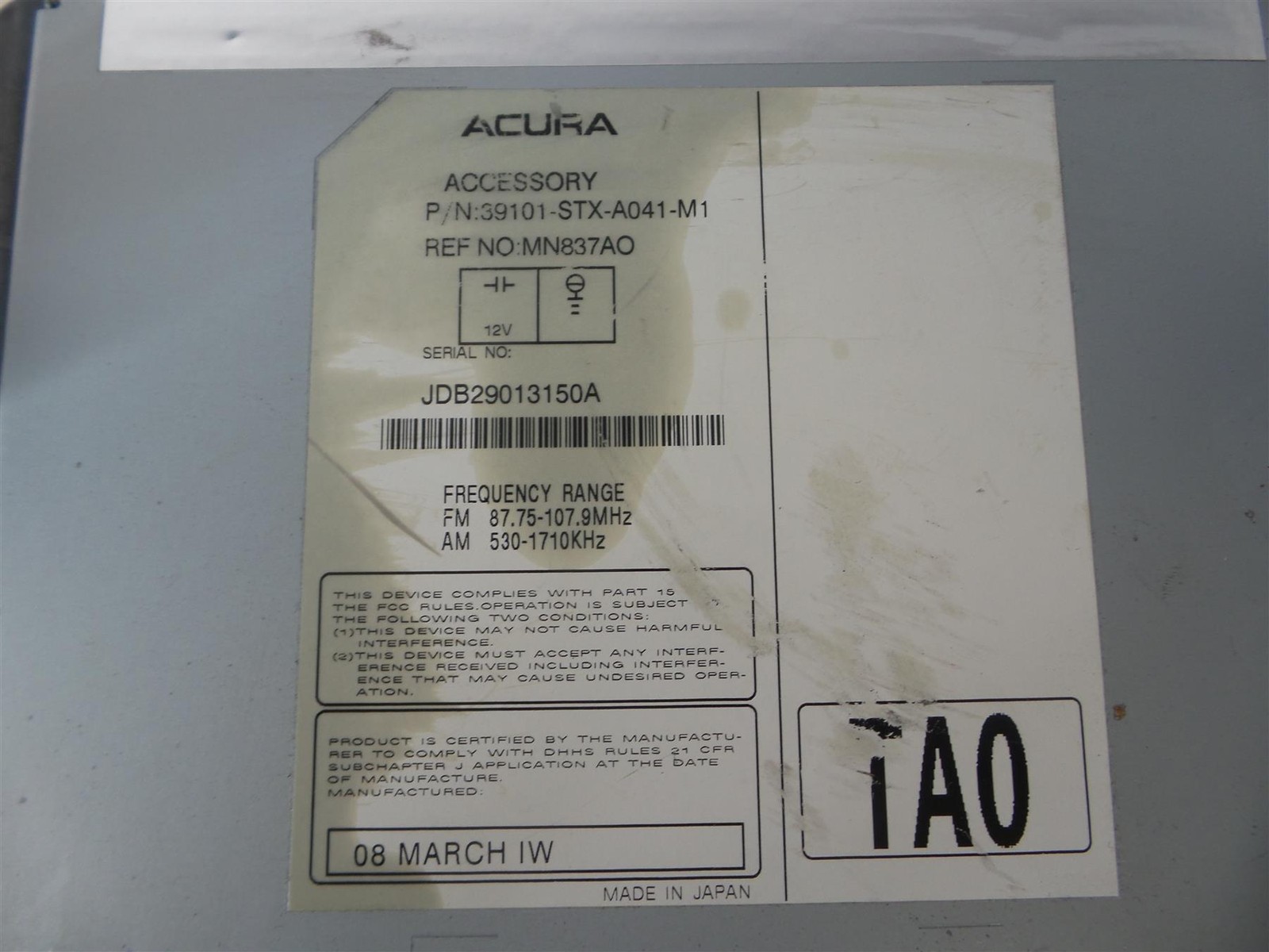 2008 ACURA MDX A/C RECEIVER RADIO 39101-STX-A041-M1 – Free shipping
