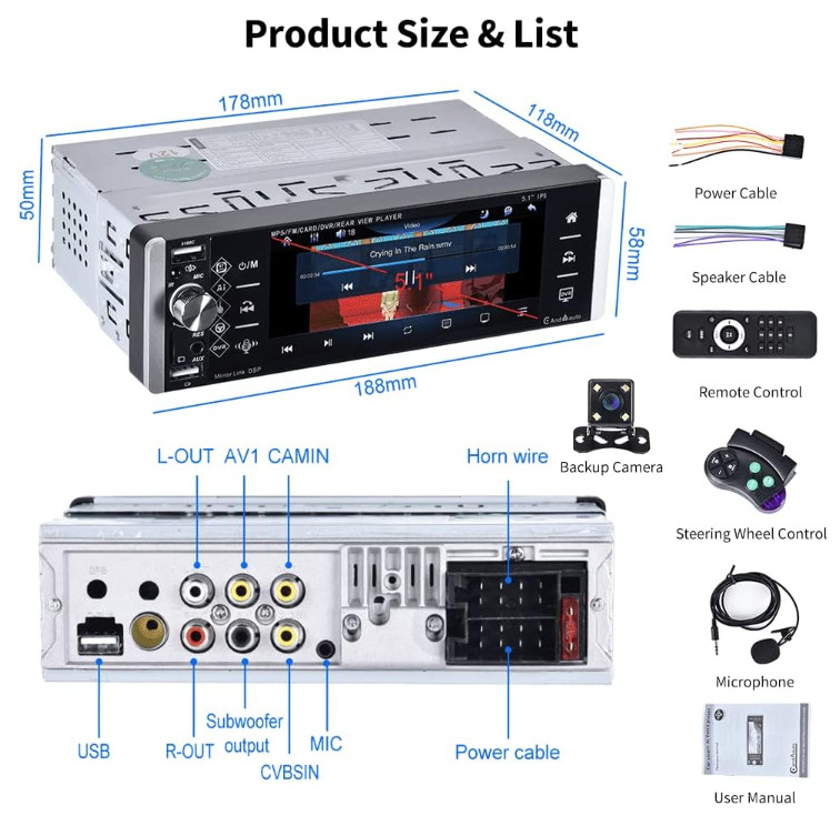 Estereo De Pantalla con Bluetooth Para Coche Carro Auto MP5 Player RCA/AUX/USB/T