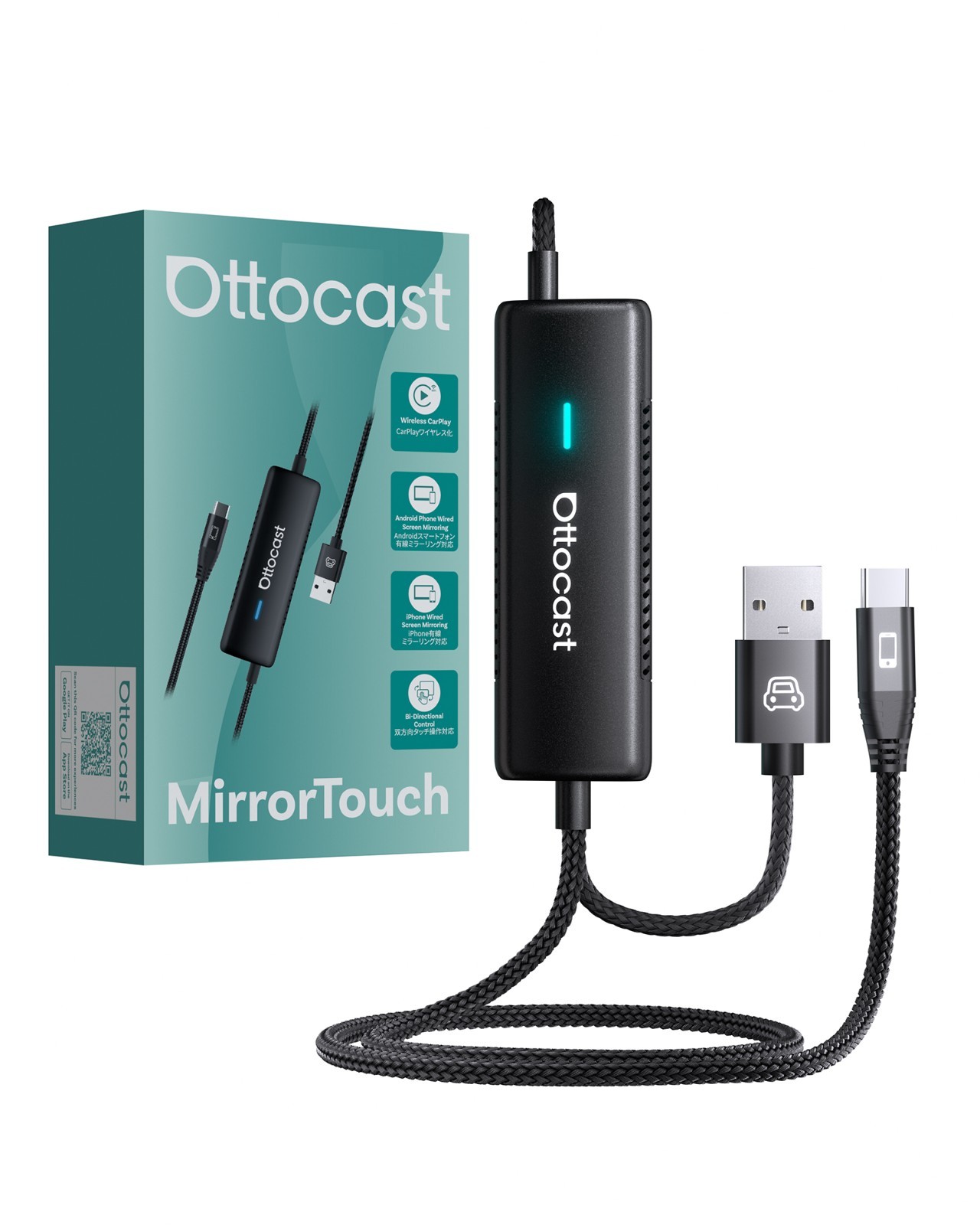 Ottocast Wireless CarPlay Adapter iPhone Android Auto Mirror Touch Plug & Play