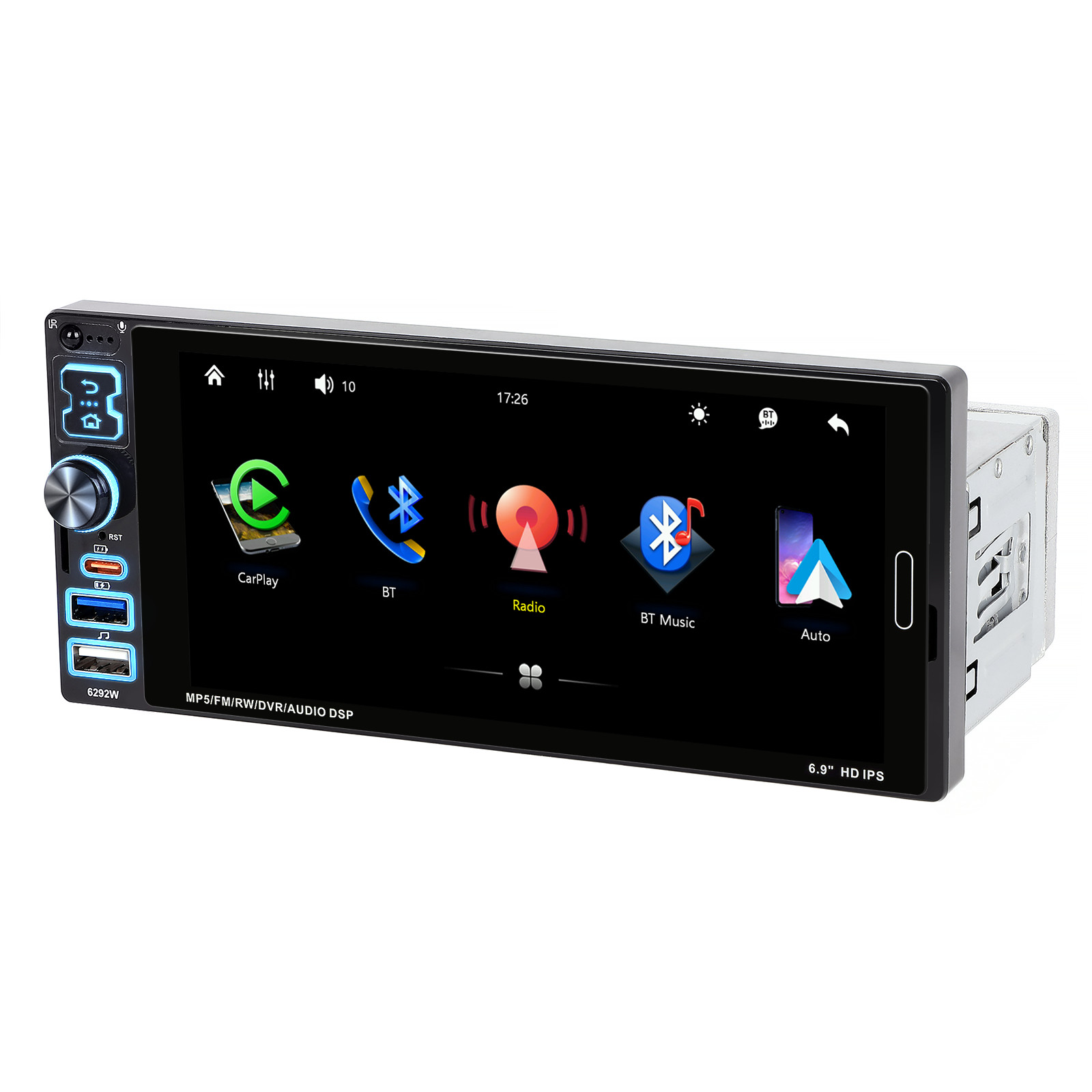 6.9″ Single Din Car Stereo Wireless CarPlay touchscreen Bluetooth Radio USB CAM
