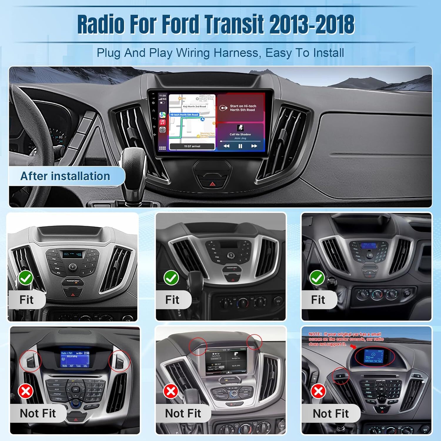 Apple Carplay For 2015-2019 Ford Transit 150 250 350 Car Stereo Radio GPS Camera