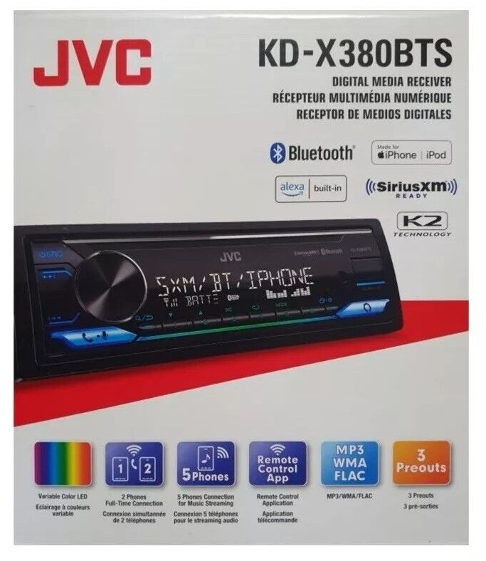 JVC KD-X380BTS Bluetooth Media Player Android iPhone Alexa XM AM FM USB Aux 4v
