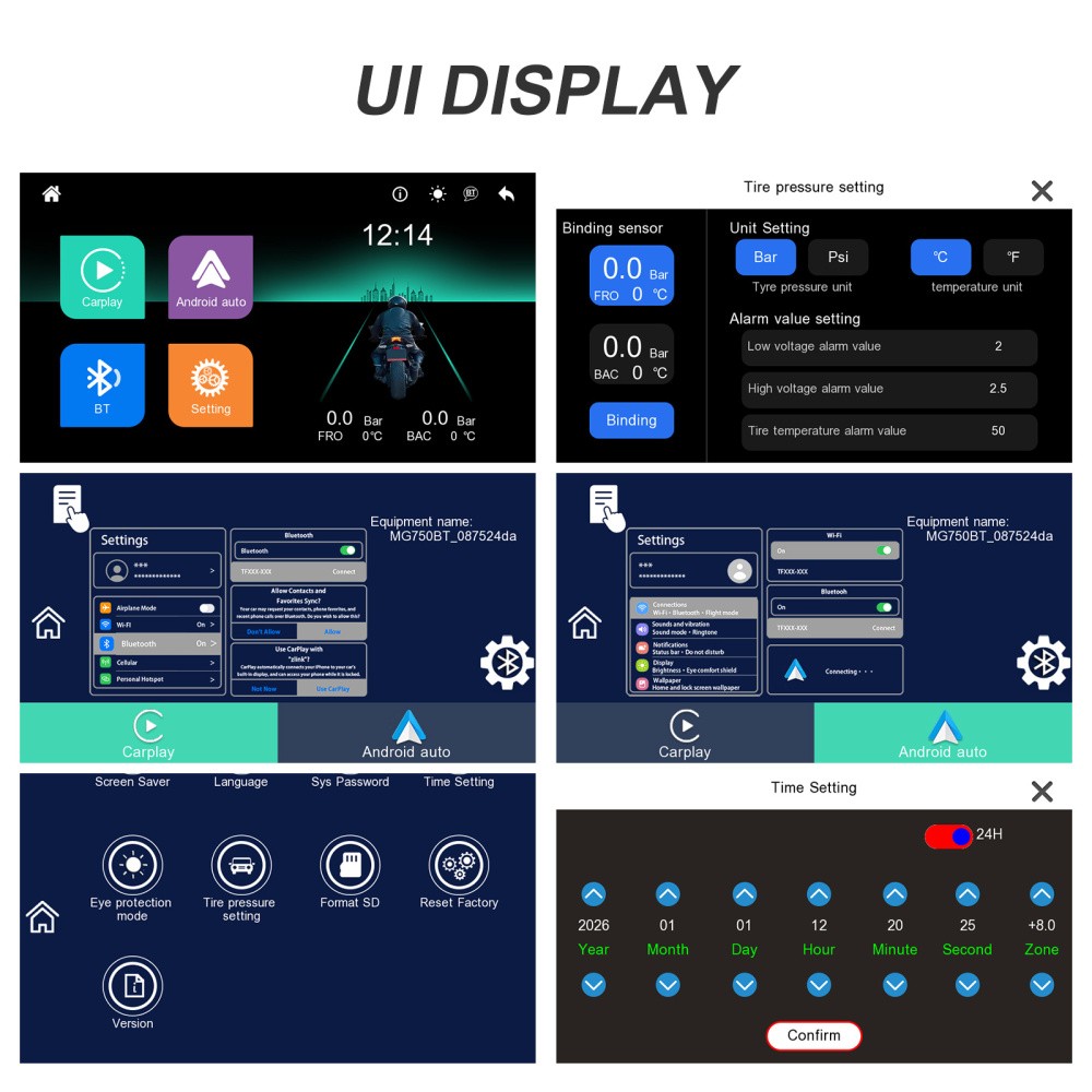 5 Inch Motorbike Wireless CarPlay IP68 Waterproof Touchscreen GPS Android Auto
