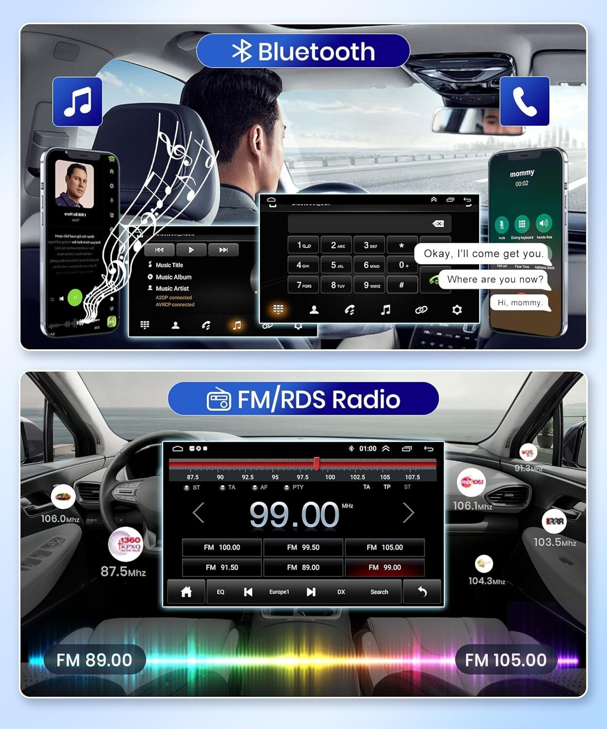 Wireless Carplay Android Auto 10.1”Touch Screen Bluetooth Car Audio GPS WiFi+AHD