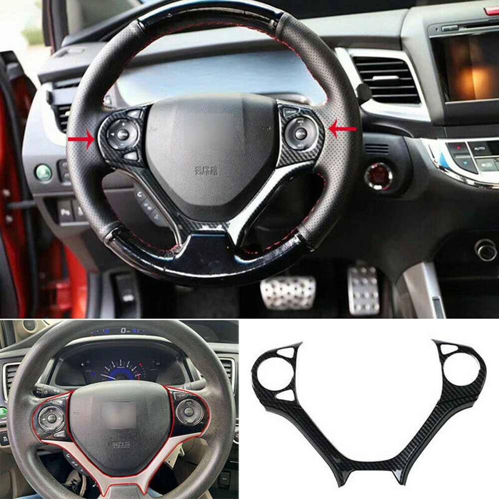 For-Honda Civic 2012-2015 1x Carbon Fiber Style Steering Wheel Frame Cover/Trim