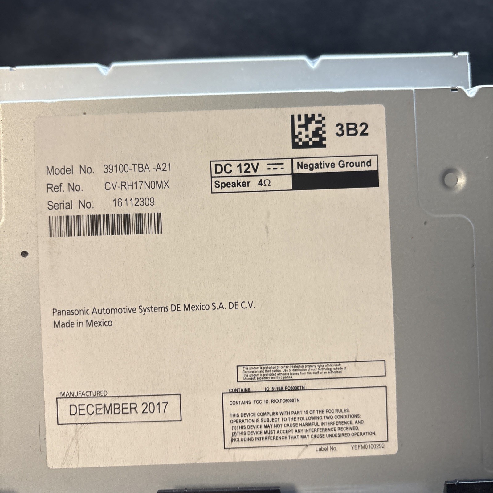 Honda Civic OEM Radio 39100-TBA-A41 2 DIN Aux Input Bluetooth Ready SWC 2016 lx