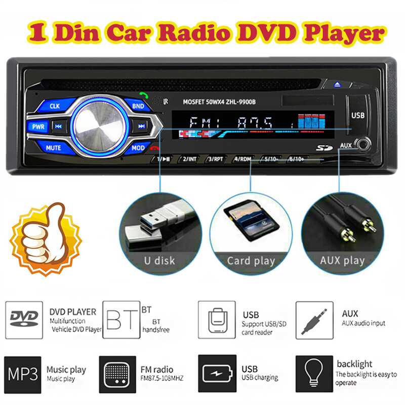 Car Head Unit FM AUX USB Bluetooth with DVD CD Single 1 Din Car Radio MP3 Player