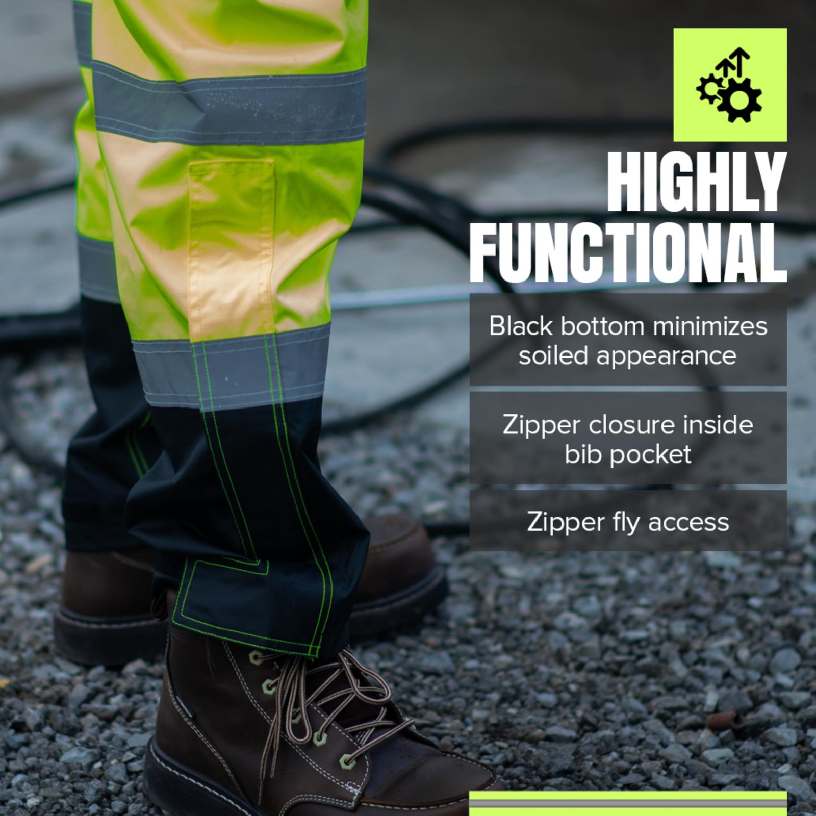 Pioneer Ripstop High Visibility Bib Pant – Safety Rain Gear – Hi Vis, Waterproof