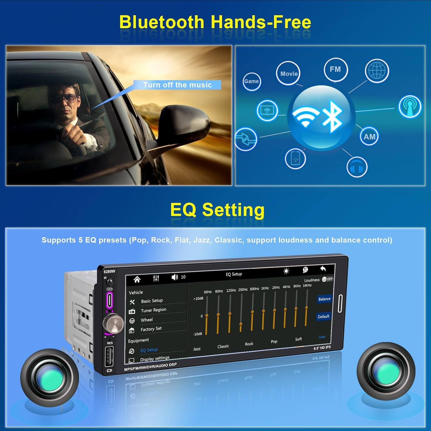 Single 1 Din Android 13 Carplay Car Stereo Radio GPS WIFI BT Touch Screen 6.9″