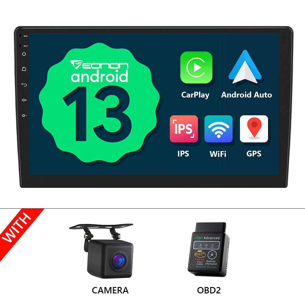 CAM+OBD+10.1″ Car GPS Android 13 Stereo Radio Universal Double 2 DIN Player Wifi