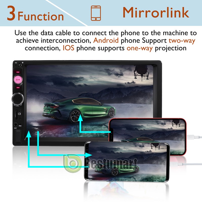 7″ Double 2 DIN Car MP5 Player Bluetooth Touch Screen Stereo Radio With Camera