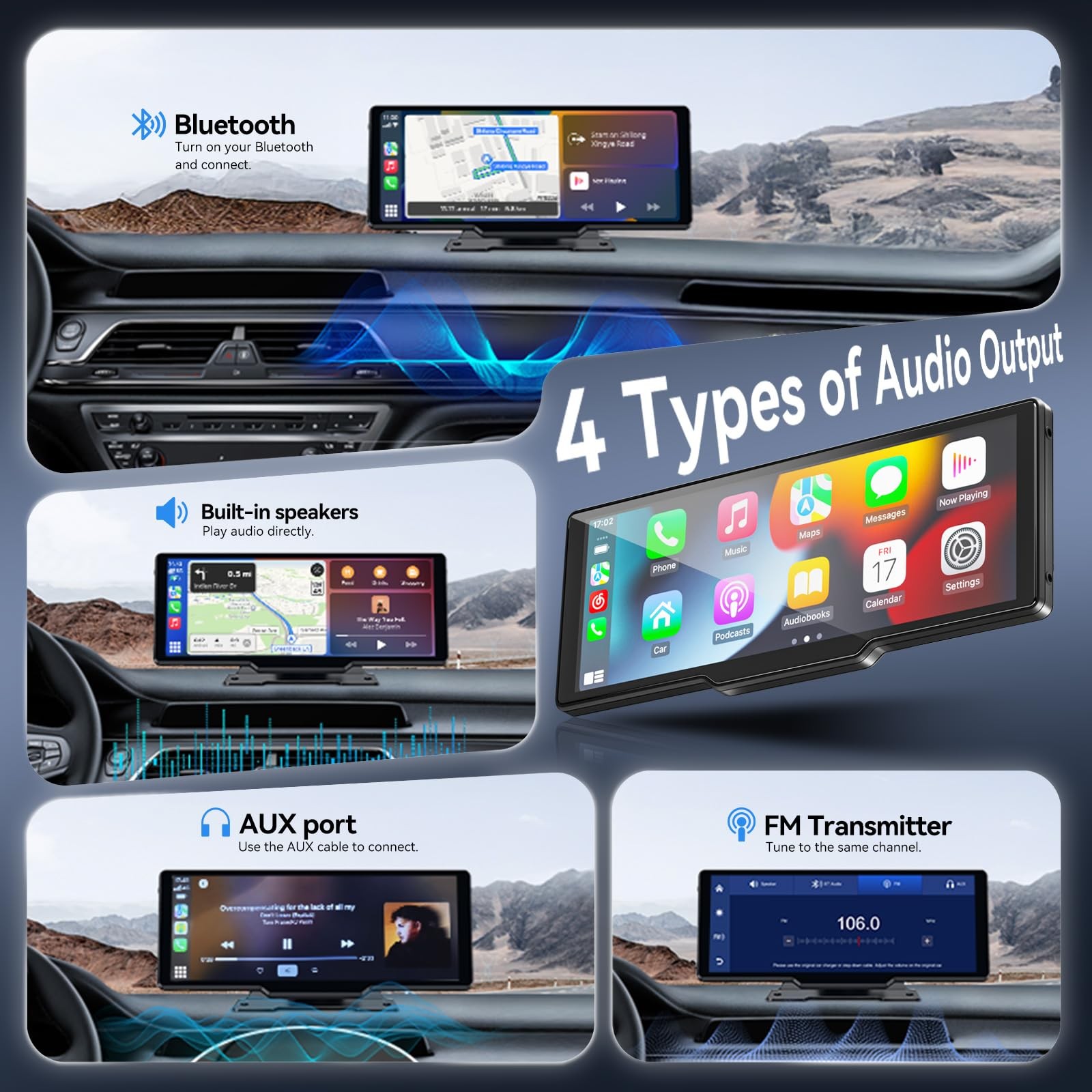 10″ Wireless CarPlay & Android Auto Screen with Backup Camera & GPS Navigation