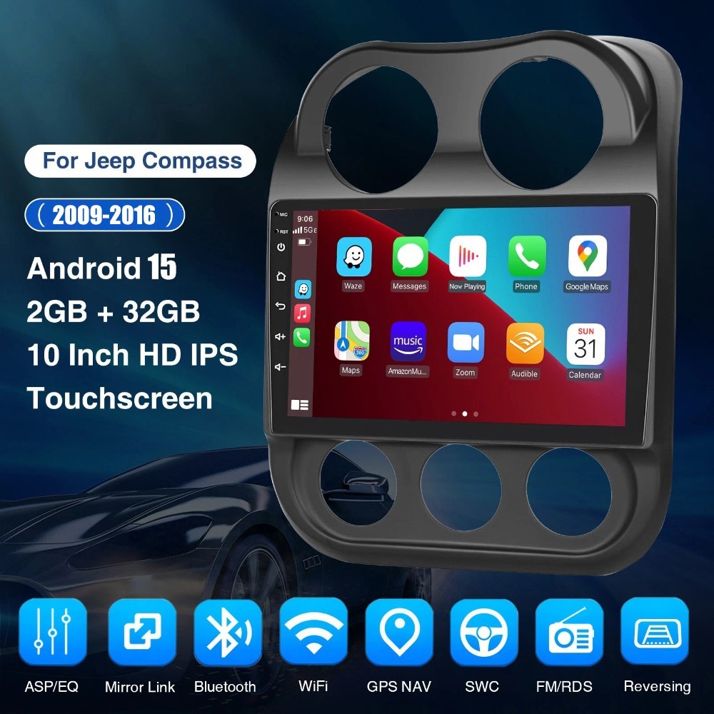 32GB Android 15 Car Radio For Jeep Compass 2009-16 Apple Carplay GPS Navi Stereo