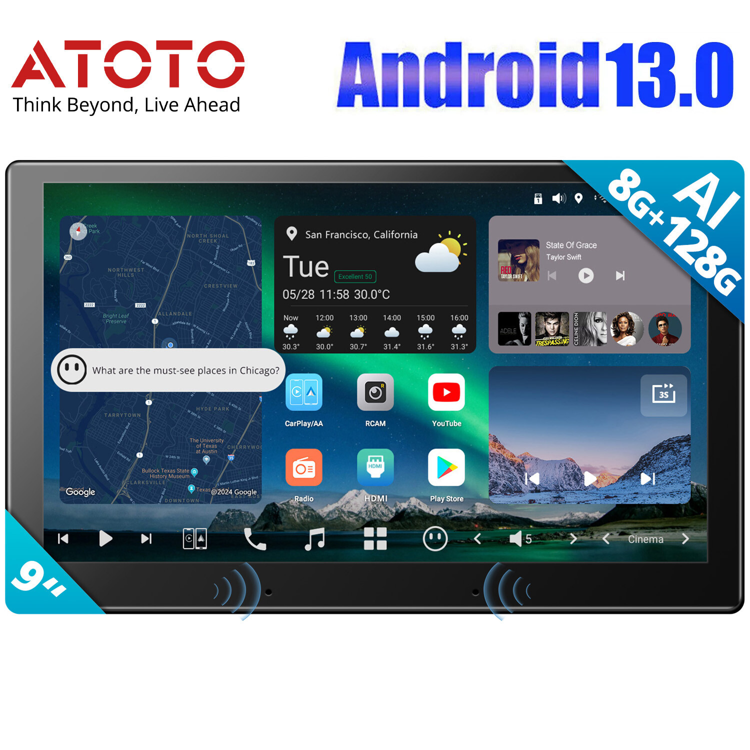ATOTO 9″ X10 Double 2DIN ChatGPT Car Stereo GPS Radio QLED Touchscreen Android13