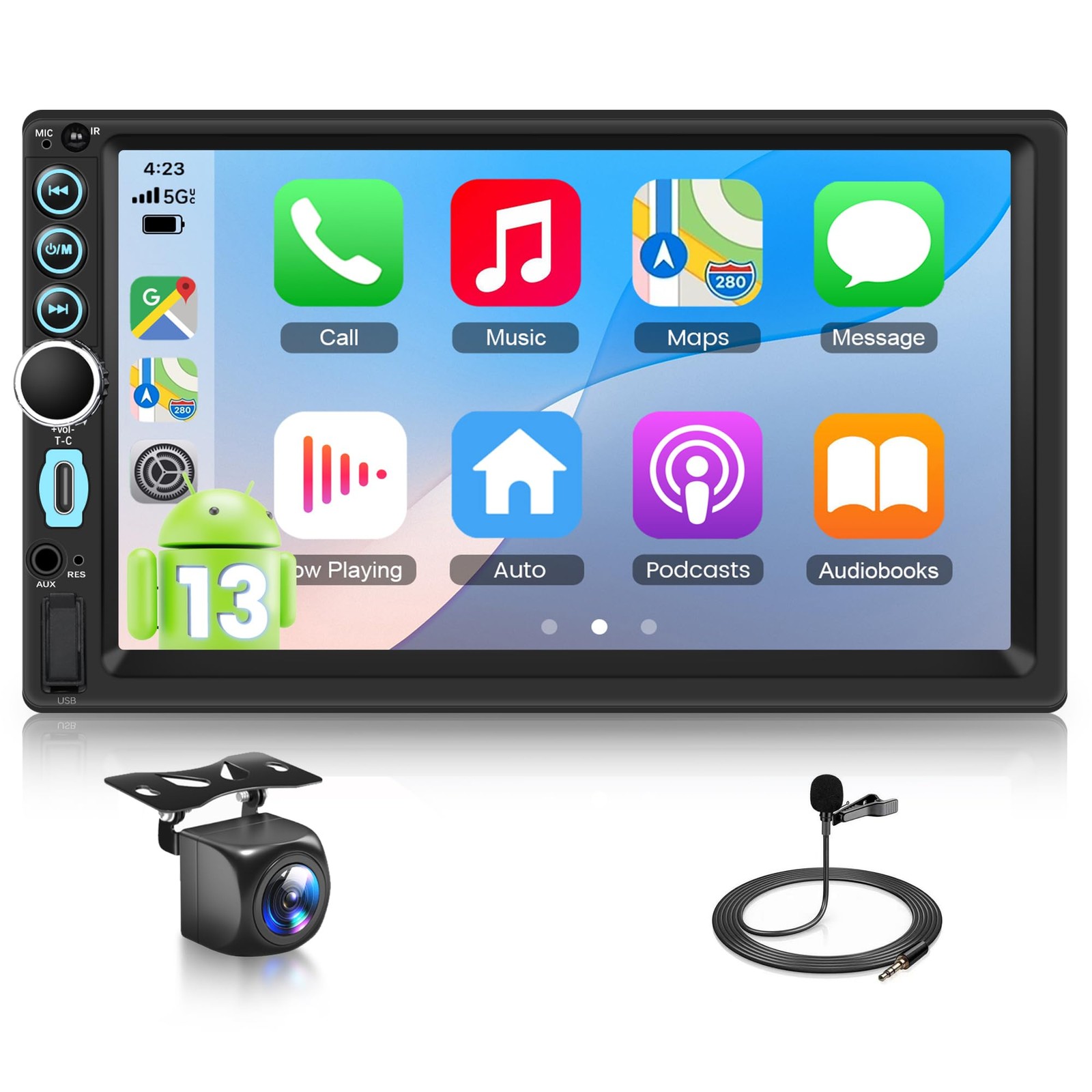 4GB+64GB Double DIN Car Stereo 8(4+4) CORE Android 13.0 Head Unit, Wireless